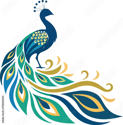Elegant Peacock Logo Design – Luxury Bird Symbol, Royal Feather Icon, Modern Golden and Blue Vector Emblem for Branding and Fashion