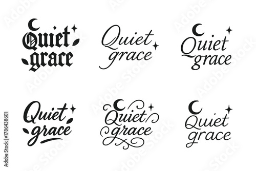 Quiet Grace Calligraphy. Quiet grace. Create a calligraphy lettering illustration of the phrase: Quiet grace.