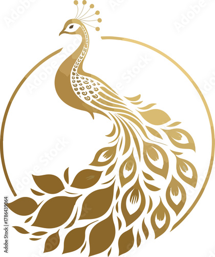 Elegant Peacock Logo Design – Luxury Bird Symbol, Royal Feather Icon, Modern Golden and Blue Vector Emblem for Branding and Fashion