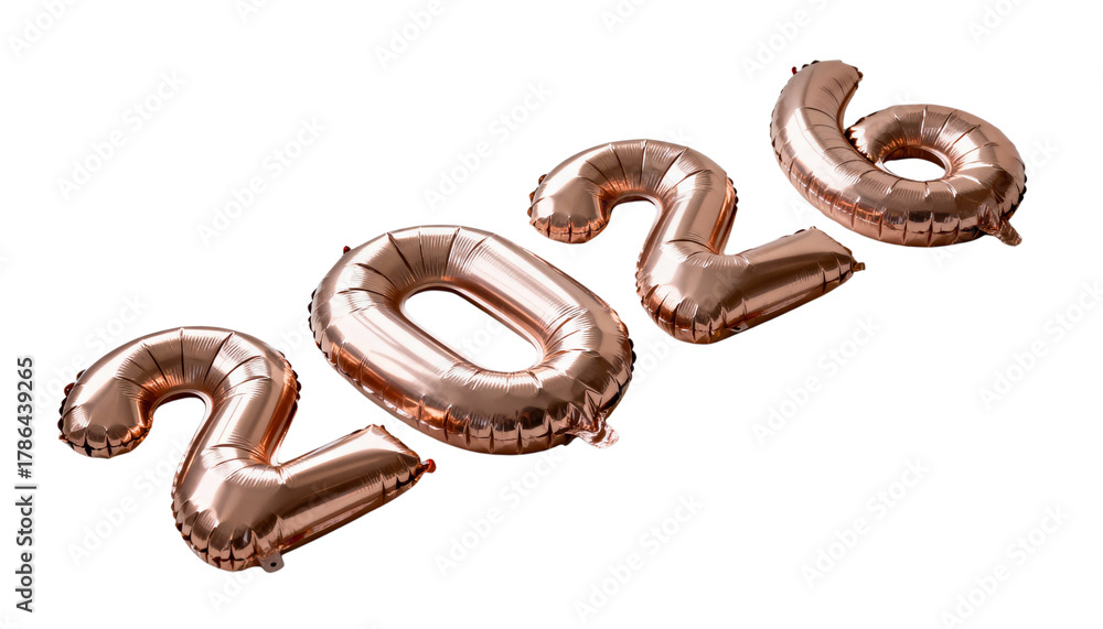 Obraz premium Rose gold balloons spelling 2026 for New Year celebration