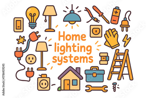 Doodle Home Lighting. Home lighting systems. Hand-drawn doodle illustration of home lighting systems.