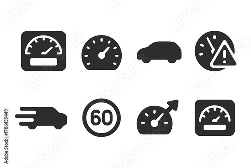 Speed Monitoring Icons. Speed monitoring. Filled icon set of speed monitoring: digital speedometer, tachometer