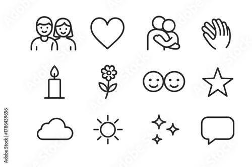 Intimate Icon Set. Shared intimacy. Line outline icon set of shared intimacy: couple, heart, hug, hands