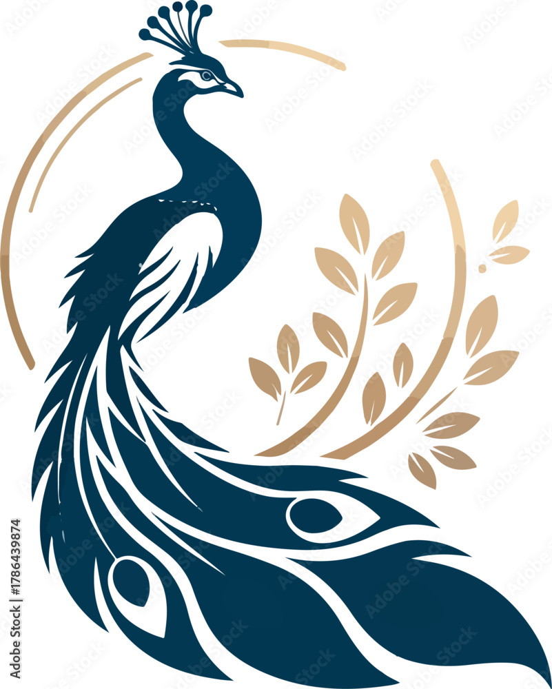 Obraz premium Elegant Peacock Logo Design – Luxury Bird Symbol, Royal Feather Icon, Modern Golden and Blue Vector Emblem for Branding and Fashion