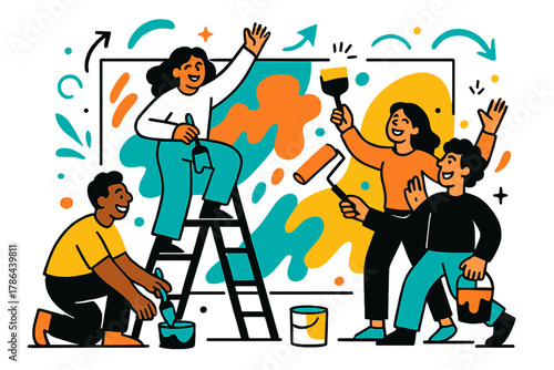 Community Art Mural. Community-based art projects for public spaces. Artists and neighbors painting a large