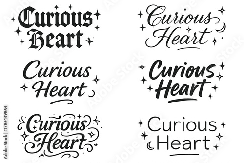 Curious Heart Calligraphy. Curious heart. Create a calligraphy lettering illustration of the phrase: Curious