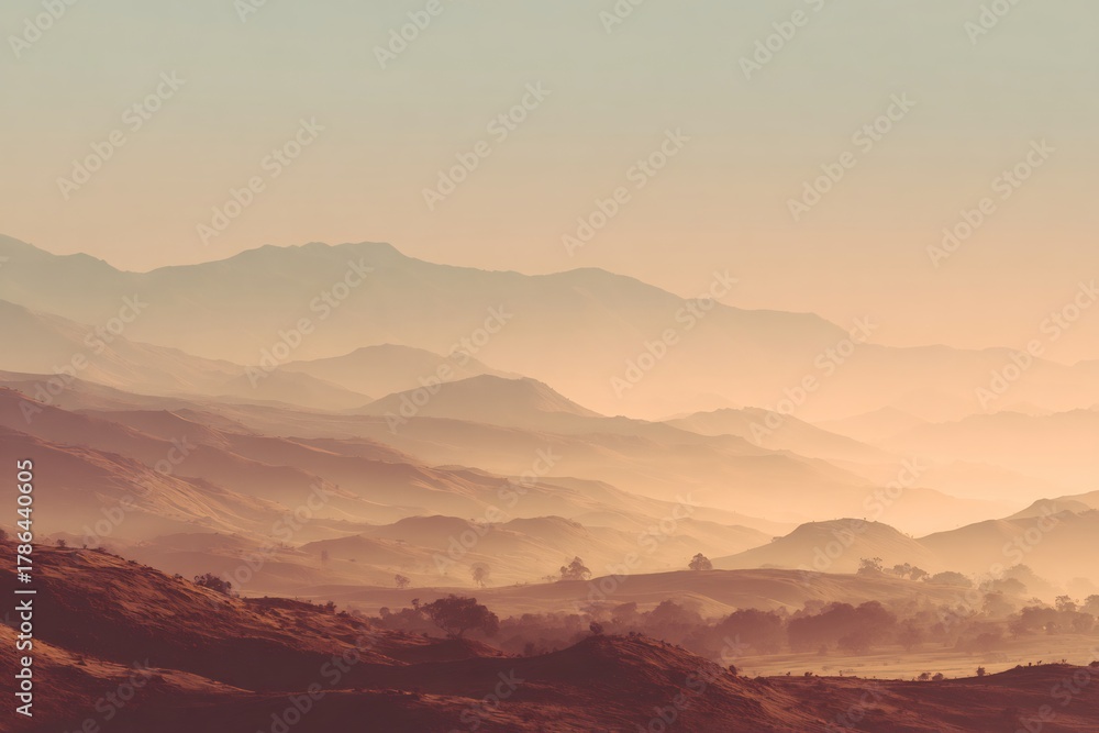 Obraz premium Misty mountain landscape scenic view nature photography mountain range hills fog hazy sunrise sunset travel 100