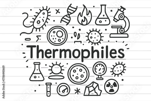 Thermophile Doodle Illustration. Thermophiles. Hand-drawn doodle illustration of Thermophiles. microbe, DNA,