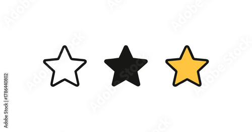 Three star rating icons in outlined, filled, and colored styles on white background