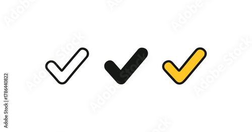 Minimalist check mark icons in various styles and colors for ui design