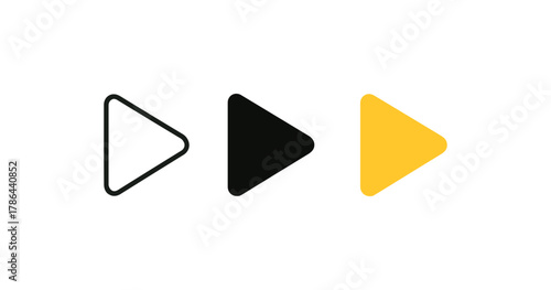 Play button trio: outline, solid, colorful design set for multimedia use