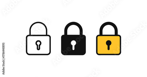 Set of padlocks in minimalist style for security and privacy concepts