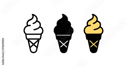 Minimalist ice cream cones in monochrome and color design