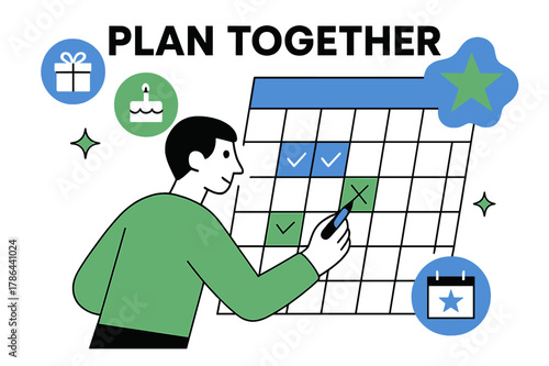 Family Events Calendar. Creating a family calendar with special family events and dates. A person writing on a