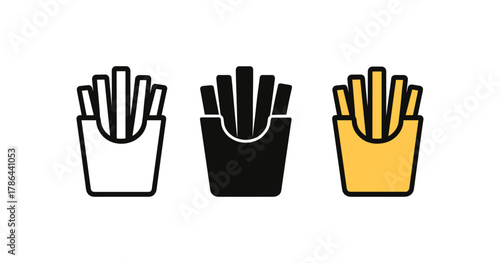 Minimalist french fries icons in black, white, and yellow