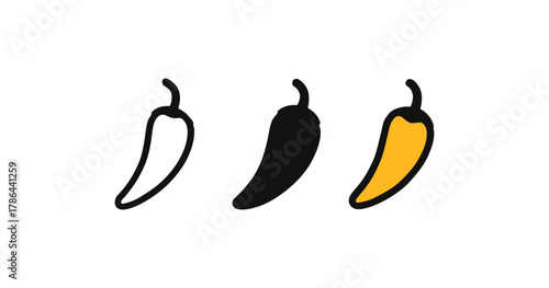 Minimalist chili pepper icons in black and yellow silhouette style