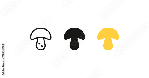 Minimalist mushroom icons: outline, solid, and filled designs