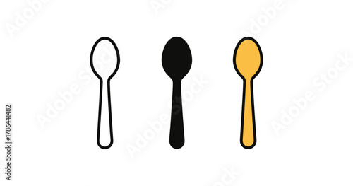 Minimalist triple spoon design in black, white, and yellow outlines
