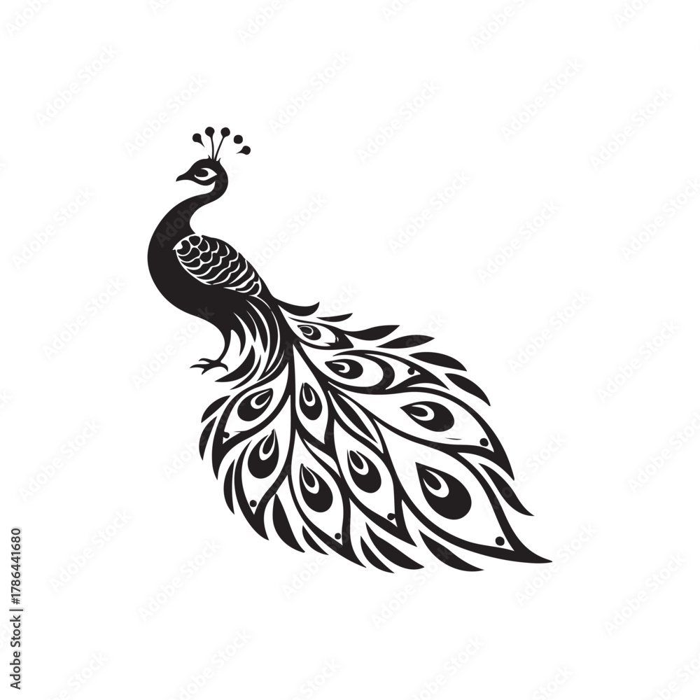 Fototapeta premium Elegant Peacock Logo Design – Luxury Bird Symbol, Royal Feather Icon, Modern Golden and Blue Vector Emblem for Branding and Fashion