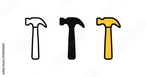 Minimalist hammer icons in various styles for design projects
