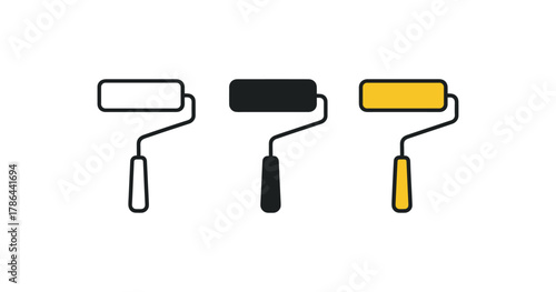 Minimalist paint roller set in modern flat design with bold colors