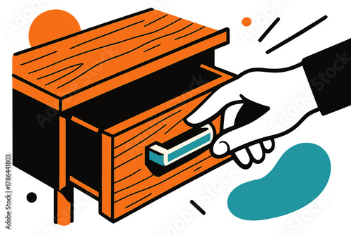 Modern Drawer Design. Furniture detail. A close-up of a drawer being gently opened by a hand, the modern