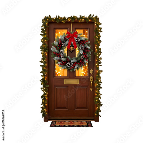 Festive Christmas Door Decor: Wreath, Garland, Lights & Doormat - Welcome the Holidays!