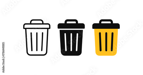 Minimalist trash bin icons in monochrome and yellow