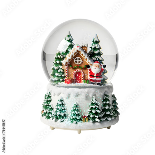 Festive Christmas Snow Globe with Gingerbread House, Santa Claus & Snow-Covered Trees - Enchanting Holiday Decor
