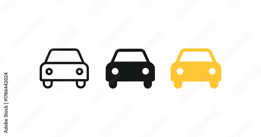 Fototapeta premium Minimalist car icons set: black, white, and yellow designs for modern projects