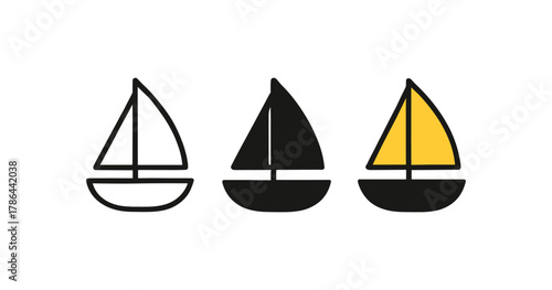 Minimalist line art sailboat icons in black, white, and yellow