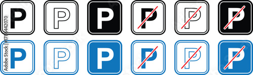 Parking and traffic sign board icon set. Parking permit and prohibition vector signs. Map parking pointer symbols isolated on transparent background. Vector illustration EPS 10