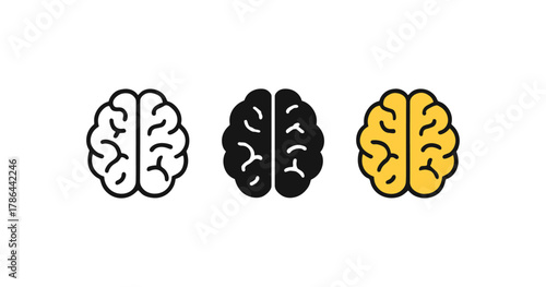 Colorful brain icons: minimalist style showing multiple variants