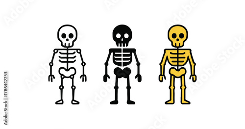 Colorful cartoon skeletons trio in minimal flat design