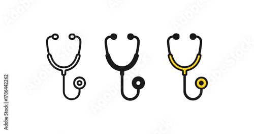 Medical stethoscope icons set in minimalist outline style