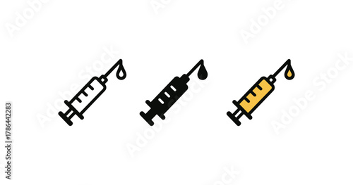 Colorful syringe icons with droplets in minimal style