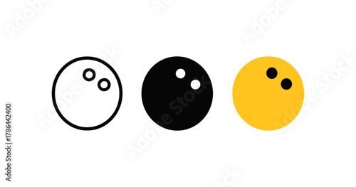 Minimalistic bowling ball icons set: monochrome and colorful designs