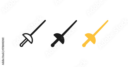 Minimalist fencing swords: simple icons featuring epee silhouettes