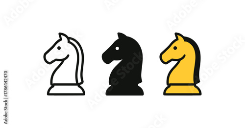 Minimalist chess knight icon set in monochrome and yellow design