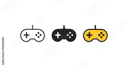 Minimalist game controller icons in trio of classic colors