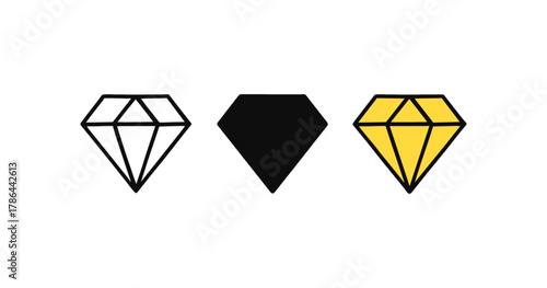 Geometric diamond icons: outline, solid, and color variations