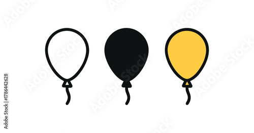 Minimalist balloon trio: black, white, and yellow designs with bold outlines