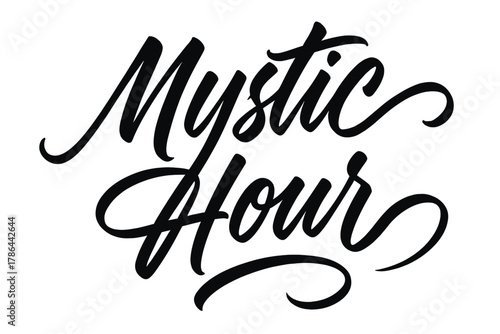 Brush Script Elegance. Mystic Hour ? Script Hand-Lettering: expressive brush script with long fluid connectors