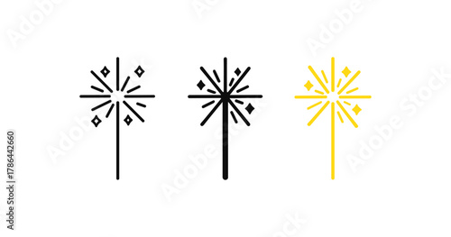 Minimalist sparkler icons: black and gold line art for celebrations