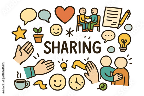 Doodle of Emotional Sharing. Emotional sharing. Hand-drawn doodle illustration of emotional sharing. Heart,
