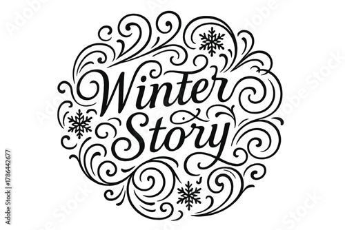 Ornamental Winter Lettering. Winter Story ? Flourish Lettering: elegant ornamental swashes curling around a
