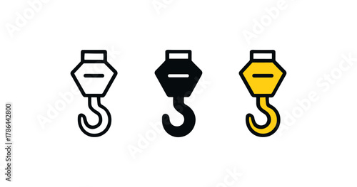 Industrial crane hooks trio in modern flat design