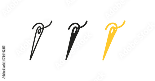 Minimalist needle and thread icons in black and yellow