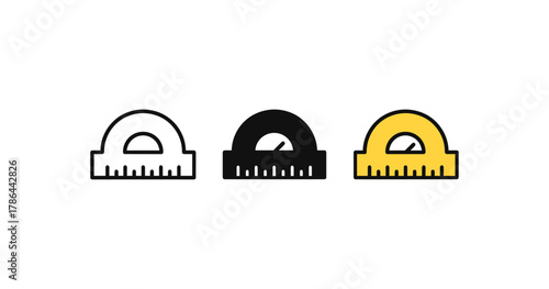 Set of protractors in minimalistic design - three colors linear style