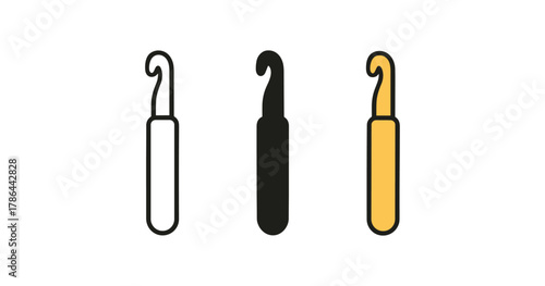 Minimalist crochet hook designs: black, white, and yellow variations